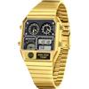 MASTOP Orologio analogico digitale quadrato in stile retrò con display della temperatura, 3 fusi orari, retroilluminazione, impermeabile fino a 50 m, sveglia, cronometro, settimana/data, oro bianco