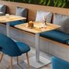 DEGHI Tavolo da pranzo 60x60 cm top effetto rovere con bordi arrotondati e base in metallo bianco - Caio Round