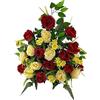 DRW Centro Fiori Artificiali Cimitero, Santi, Chiese, Anniversari, Cerimonie, Matrimoni Rosso e Giallo con Rose 65x70x30 cm