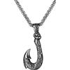 JewelryWe Collana da uomo con gancio da pesca, in acciaio inox, con ciondolo a forma di onda e spirale, vintage, Hip Hop Punk, idea regalo per i pescatori, Acciaio inossidabile