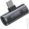 Haefan Adattatore USB C a Jack 3,5 mm e ricarica - 2 in 1 a doppia porta di tipo C con ricarica rapida PD 100 W e trasferimento dati 10 Gbps, convertitore audio per laptop, tablet e telefono