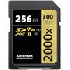 Airshark Scheda di memoria SD professionale Air Shark V90, 256 GB, Dual Row Gold Finger UHS-II, velocità 300 MB/s, livello 10