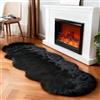 linmopm -Tappeto runner in finta pelliccia di pecora a pelo lungo, soffice e peloso, per camera da letto, scendiletto, pavimento, soggiorno, alta densità, super copridivano, nero, 0,6 x 1,8 m