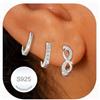 Rajputana 3 Paia Orecchini Donna Argento 925 Hypoallergenic Sterling Silver Earrings Set Orecchini Cerchio Piccoli Orecchini a Cerchio Piccoli per Fori Multipli