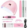 BJdfgE Kit portatile for trapano elettrico for unghie USB con lima for smalto e lampada LED UV for da 36 W, asciugatrice for manicure in gel, set for principianti for(Set-Pink)