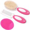MR LION Set di spazzola e pettine per neonati e bambini, setole di capra morbide naturali, ideale per la culla, regalo perfetto per la lista dei bambini (rosso rosa)