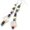 Handmade Orecchini Asimmetrici con Quarzo Rosa Perle e Giada, Pendenti Lunghi, Argento 925, Gioielli Estate