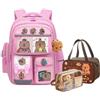 Adius Zaino Capibara, Zaino Capibara Scuola Elementare Grande, con Set di Cancelleria e Borsa Portapranzo, per Ragazze, Ragazzi (Rosa)