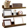 EXYGLO Mensole da Muro 40 CM, Mensola Galleggiante in Legno MDF Marrone Rustico, Salvaspazio per Camera da letto, Soggiorno, Ufficio e Cucina,Set 3