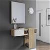 Dmora Mobile da ingresso con specchio, entratina per atrio con cassetto e ripiani, Svuotatasche per piccoli appartamenti, cm 100x27h75, colore Bianco e Rovere