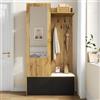 Bladez Set appendiabiti con panchina e credenza, moderno corridoio, scarpiera con seduta imbottita, gambe in metallo, per ingresso e camera da letto (Black+Natural 2)