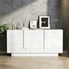 Kelodan Credenza 35 x 160 x 60 cm, 3 ante, contenitore lucido, 6 ripiani, ampio armadio, bianco, truciolato, facile da pulire