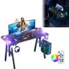 UISEBRT 120 x 60 x 73 cm, M-Frame Gaming Scrivania con LED, scrivania per computer con porta bevande e cuffie, gancio superficie in fibra di carbonio, tavolo da gioco ergonomico per camera da letto