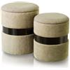 BAKAJI Set 2 Pouf Contenitori Tortora, Poggiapiedi Forma Rotonda Capiente, Design Moderno con Fascia in Metallo, Sgabello Tondo Coperchio Rimovibile e Seduta Imbottita, Arredamento Interno (Tortora)
