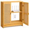 Cedario Mobiletto Porta Router WiFi in Bambù con Ante in Rattan di Resina | Mobile da terra con ripiani regolabili e retro aperto per organizzare modem, router WiFi, cavi, prese e ciabatte elettriche