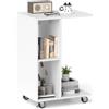 COSTWAY Tavolino a Forma di C con Ruote, Tavolino Laterale da Divano Salvaspazio con 2 Cubi di Stocaggio, Ideale per Camera da Letto, Soggiorno e Salotto, 45 x 35 x 64,5 cm, Bianco