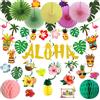 Henjunu 40PCS Kit di Decorazioni per Feste Hawaiane,Decorazioni Festa hawaii | Decorazioni per Feste Hawaiane,con Striscione Aloha,Fiori di Carta Ventaglio Palline Nido d'Ape Foglie di Monstera Ghirlande