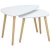 HOMCOM Tavolini da Salotto Bassi Impilabili Set 2 Bianco | Stile Nordico, Tavoli Bassi da Caffè, Gambe in Legno, Soggiorno, Camera
