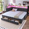 NNJN 90/180 × 200 cm, letto imbottito, divano letto con parte letto estraibile e cassetti portaoggetti, con ripiano e scomparti portaoggetti, con illuminazione LED, porte USB e di tipo C, tessuto in