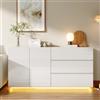 belupai Credenza da soggiorno alta lucida bianca con illuminazione a LED, 160 x 35 x 76 cm, mobile TV moderno, cassettiera a 2 ante e 3 cassetti, armadio per corridoio, armadio per soggiorno, sala da
