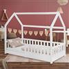 ML DESIGN modern living ML-Design Letto a Casetta per Bambini 80 x 160 cm Bianco, in Legno Massello, Struttura con Protezione Anticaduta, Tetto e Rete a Doghe, Lettino a Terra Montessori a Forma di Casa per Cameretta