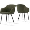 Goeurvant Set di 2 Sedie da Pranzo con Braccioli, Poltroncina Imbottita in Lino per Cucina e Soggiorno, Sedie Moderne con Gambe in Metallo, Verde oliva