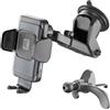 cellularline Hug Air 15 Supporto Smartphone da Auto Carica Wireless Qi,Apertura e Chiusura Automatica,Doppio Attacco Ventosa per Cruscotto e Gancio per Alette Aerazione,Output 10W, Nero, Universale