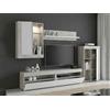 Dmora Parete Attrezzata Beverin 42x265x180h cm Bianco 12 Ripiani Modulabile, Apertura Battente e a Ribalta