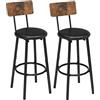 HOOBRO Set di 2 Sgabelli da Bar con Schienale, Sedie da Bar con Seduta Imbottita, con Poggiapiedi, per Cucina, Soggiorno, Bar, Piedini Regolabili, Montaggio Facili, Marrone Vintage e Nero EBF31BY01