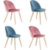 BenyLed Set di 4 Sedie Imbottite per Sala da Pranzo, con Schienale in Morbido Velluto e Gambe Regolabili in Metallo (Blu+rosa)