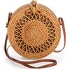 Okllen Borsa rotonda in rattan da donna, stile bohémien, intrecciata a mano, borsa a tracolla in paglia per vacanze estive