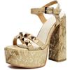 Generico Sandali Donna Plateau Tacco Alto Borchie Cinturino Caviglia | Sandali plateau con tacco largo 14,5 cm, plateau 4,5 cm, punta aperta, fibbia e borchie dorate