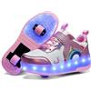 Mateju Bambina Scarpe con Rotelle e Luci 2 Ruote, Ragazzo Ragazza Sportive Scarpe da Skateboard, Retrattile Skateboard Ginnastica da Pattini Sneakers per Bambino 37-38 EU (Rosa,32)