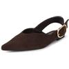 MISSCAI Slingback Donna a Punta Tacco 2 cm Scarpe Basse Comode | Ballerine donna, tallone aperto, fibbia regolabile, effetto scamosciato, scarpe basse eleganti per ufficio e tempo libero