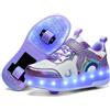 Mateju Bambina Scarpe con Rotelle e Luci 2 Ruote, Ragazzo Ragazza Sportive Scarpe da Skateboard, Retrattile Skateboard Ginnastica da Pattini Sneakers per Bambino 37-38 EU (Viola,28)