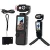 Generic Fotocamera sportiva 4K Ultra HD per vlogging, obiettivo flip a 180°, fotocamera da 5 MP con luce di riempimento, batteria 2000 mAh, scheda da 32 GB, treppiede, action camera portatile per vlog, viaggi