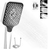 Kixolo Soffione Doccia, Doccino per Doccia, 3 Funzioni Getto, 105 mm Soffione Doccia Grande, Soffione Doccia Alta Pressione, Soffione Doccia con Tubo, con Base (Argenteo)