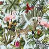 VEELIKE Carta da Parati Giungla Tropicale Bianca Carta da Parati Foglie Palma 44,5 cm × 300 cm Adesivi Murali Fiori Fenicottero Zebra Decorazioni Parete Camera da Letto Soggiorno Bagno Impermeabile