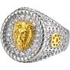 Fachoice Anello con sigillo di leone in argento per uomini, elegante anello rotondo con leone, oro classico, roccia animale gioielli per uomo, Acciaio inossidabile, Nessuna pietra preziosa