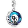 GNOCE Ciondolo Charm Gatto nero su luna S925 Sterling Fit Bracciale/Collana Gioielli Regalo per Donne Ragazze Figlia