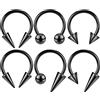ZS 16G Spiked Ferro di Cavallo Septum Anello, Acciaio Inossidabile Daith Orecchini Labbro Piercing, Capezzolo Helix Rook Piercing Gioielli per Donna Uomo (Nero-12mm)