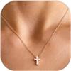FOCALOOK Collana Croce Donna Lucida in Acciaio Inox Rosa Oro 1.4mm