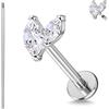ZS 1PC ASTM F136 Titanio 16G 8mm Piercing Jewellry per labbro, Conch, Trago, Helix, Earlobe - Ipoallergenico Filettato Internamente Piatto Retro CZ Orecchino, Titanio