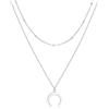 MARLION JEWELS Collana da donna lunga catena doppia fine con perline e mezza luna. Collane lunghe donna particolari. Gioielli a catena in acciaio (Argento placcato)