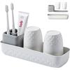 Vowupt Portaspazzolino per bagno, set di portaspazzolino elettrico in plastica, organizer bianco per dentifricio da doccia, bicchiere per spazzolino da denti, supporto per spazzolatura dei denti da