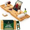 ROYAL CRAFT WOOD Vassoio portaoggetti per vasca da bagno, per 1 o 2 persone, per vasca da bagno e letto, con lati estensibili, portasapone (naturale)