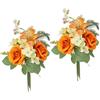 Flair Flower Set di 2 bouquet di rose artificiali, gigli, ortensia, 35 cm, fiori decorativi, bouquet, fiore, centrotavola, decorazione per tomba, arancione