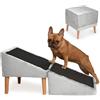 Velora Home&Living VELORA H&L Rampa per Cani Argento - 2 in 1 Pouf e Rampa, Scaletta Pieghevole per Divano, Struttura in Legno Robusta, Rivestimento in Velluto, Superficie Antiscivolo per Cani e Gatti