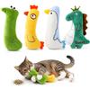 FIMJEP 4 Giocattoli per Gatti in Peluche con Erba Gatta Lunghezza 12 cm - Forme di Serpente, Pollo, Anatra e Dinosauro - Morbidi e Interattivi, per Mordere e Calciare