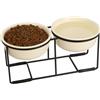 AHX Ciotole per cani in ceramica rialzate - Set di ciotole doppie con supporto in ferro antiscivolo - Ideale per cani di taglia piccola e media - 2 × 720 ml - Beige - Altezza: 15 cm
